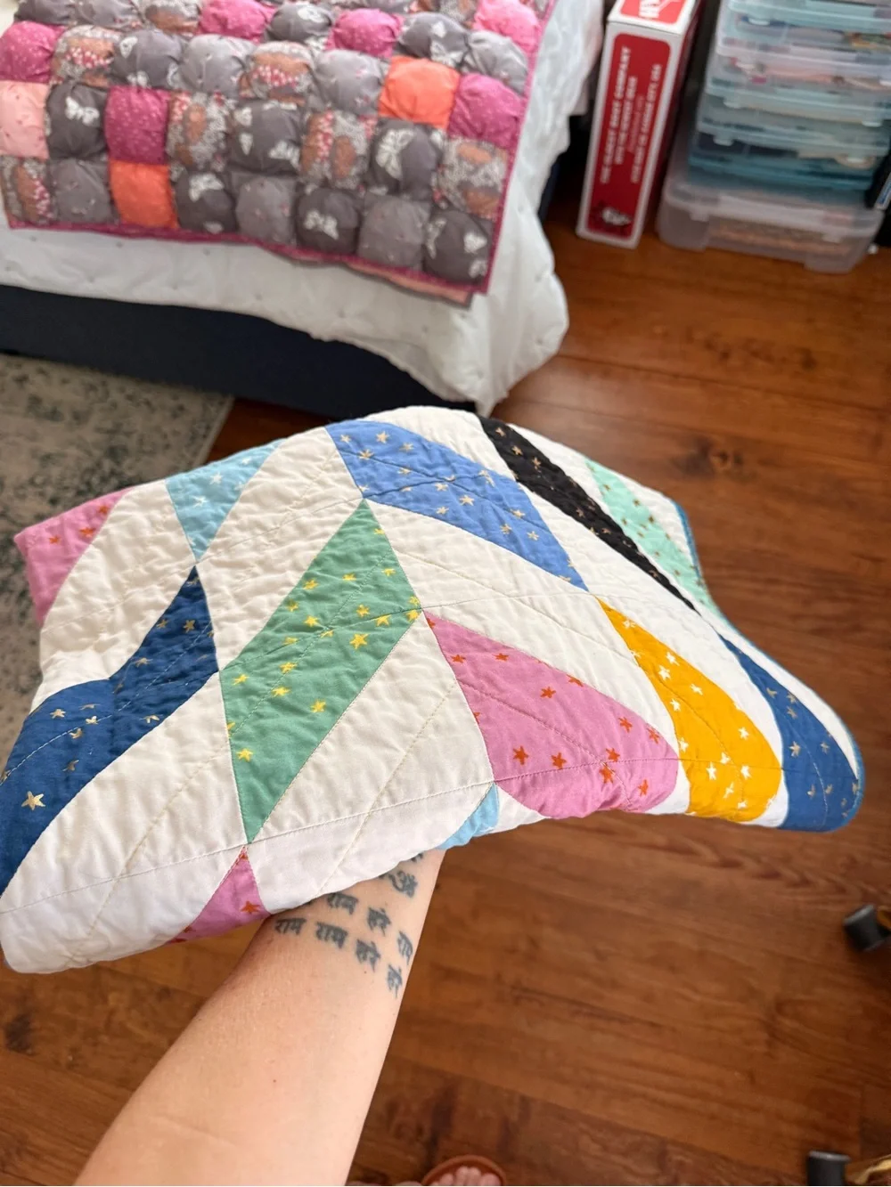 New Handmade Modern Baby Quilt - Ruby Star Society & Kona Cotton